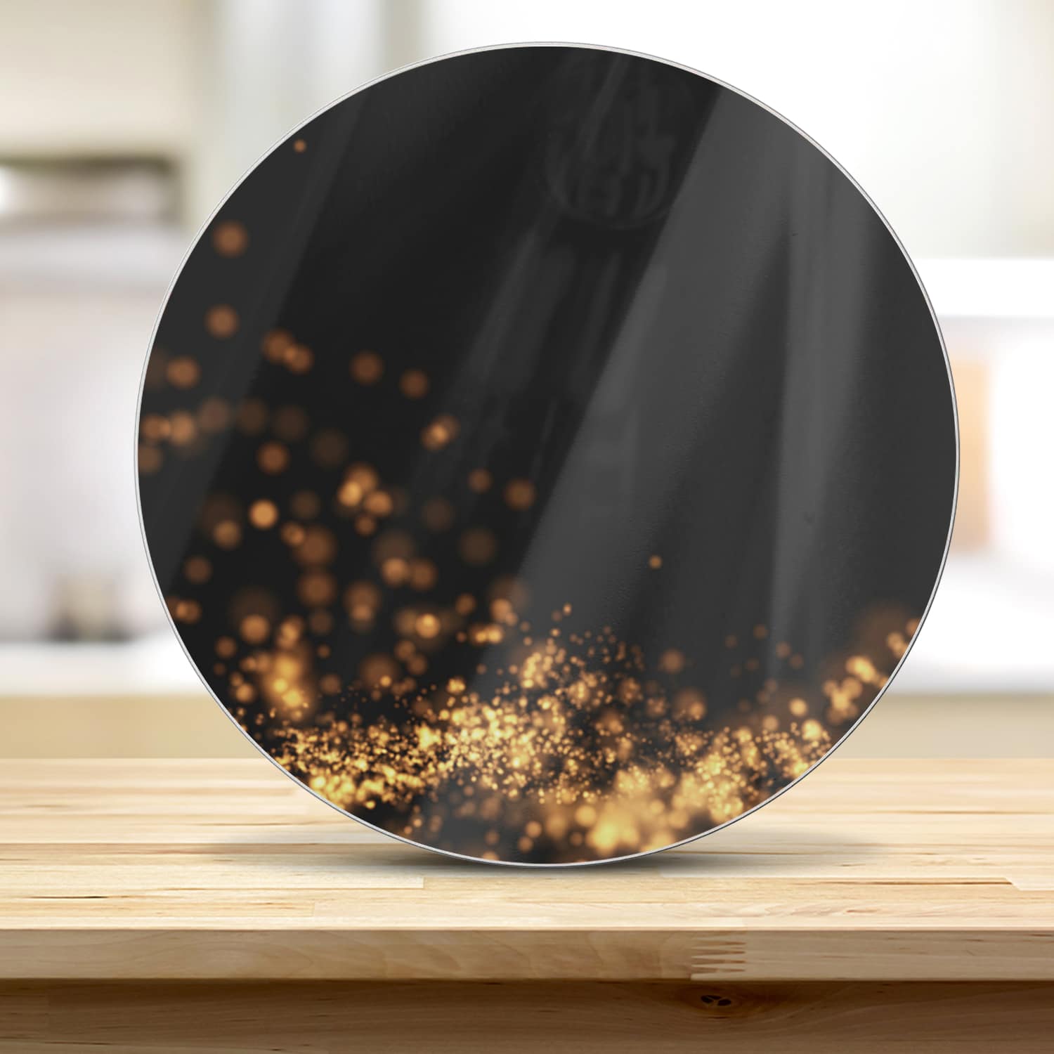 Snijplank Rond - Gehard Glas - Gouden Golvende Glitter Achtergrond