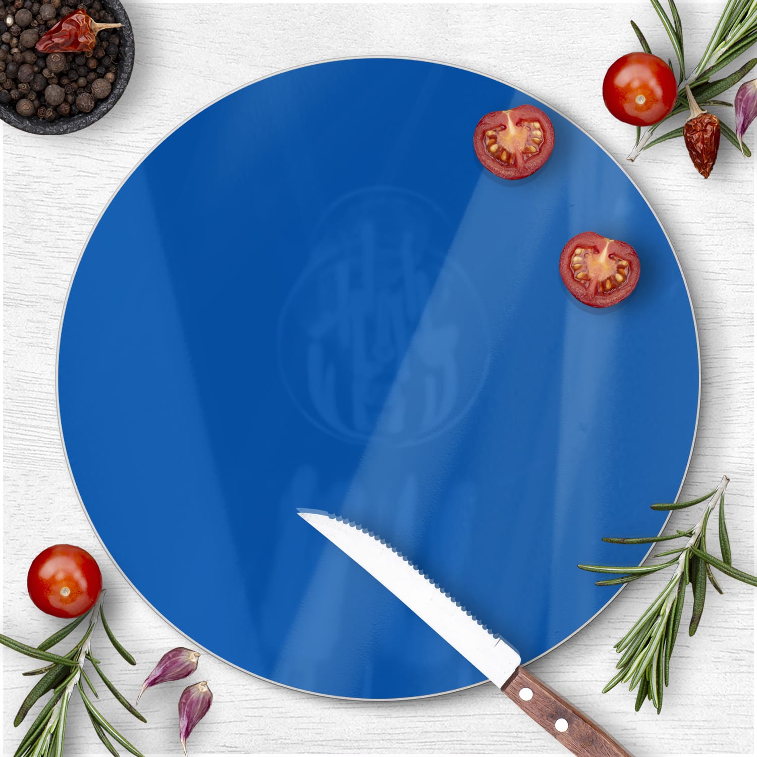 Snijplank Rond - Gehard Glas - Azuurblauw