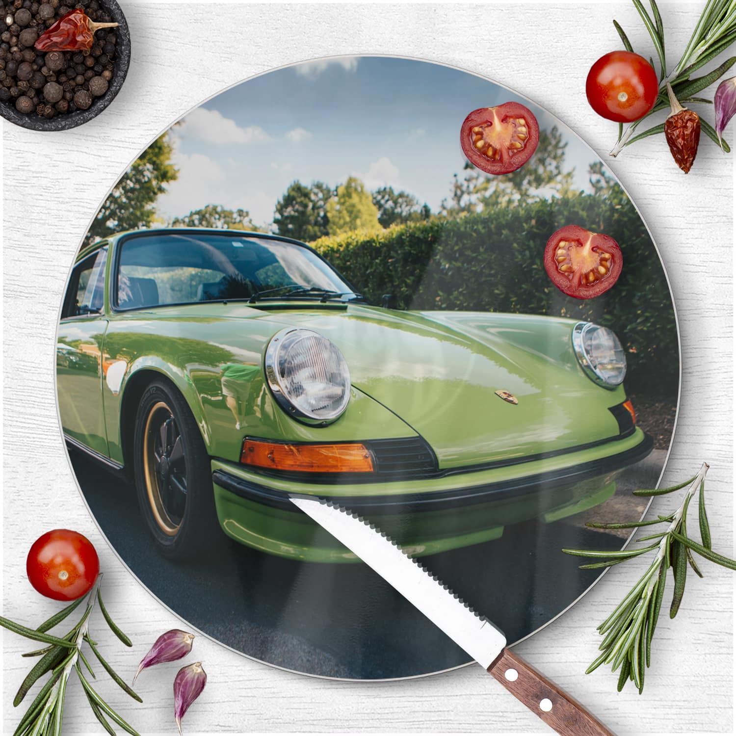 Snijplank Rond - Gehard Glas - Porsche 911 1970 Groen