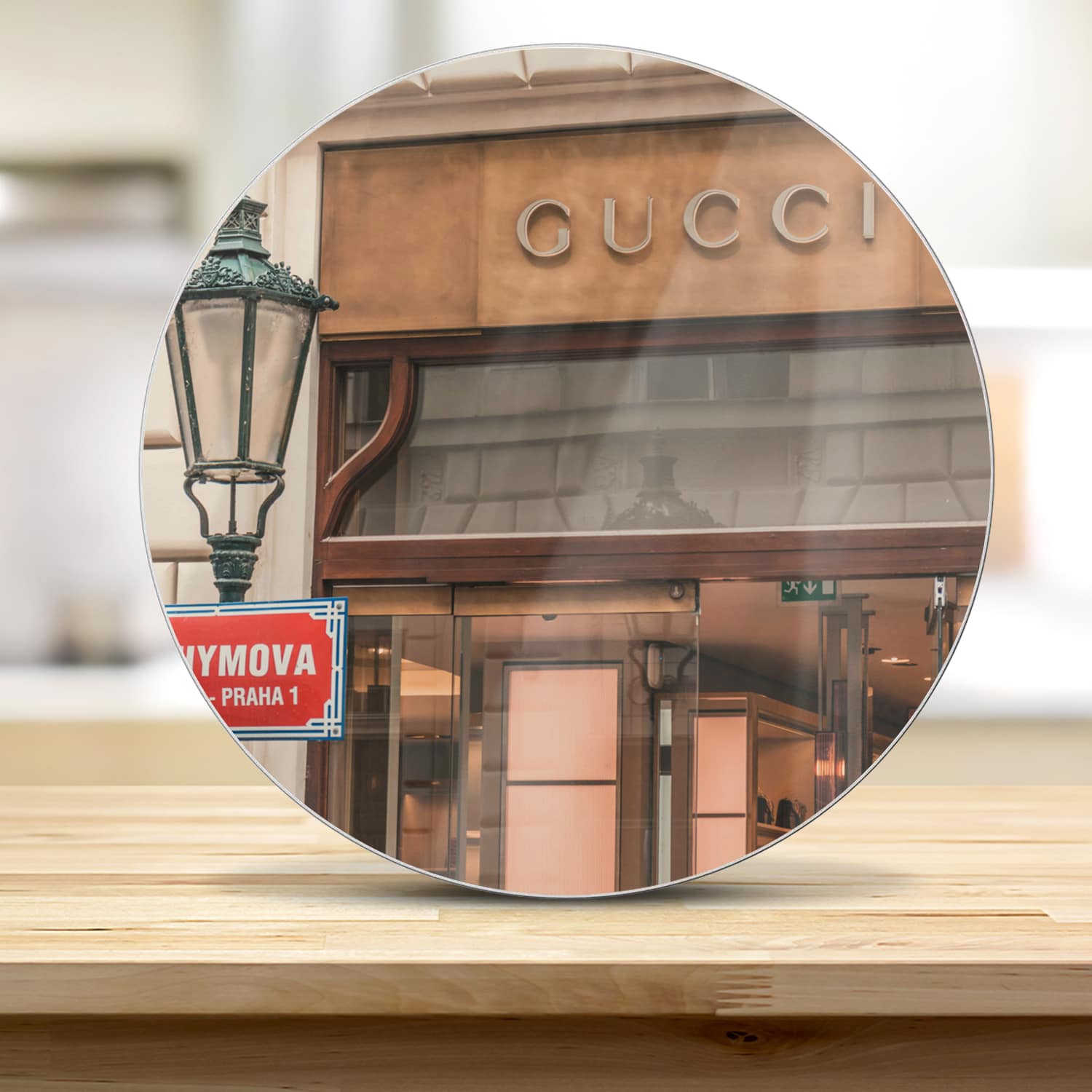 Snijplank Rond - Gehard Glas - Gucci Winkel Front