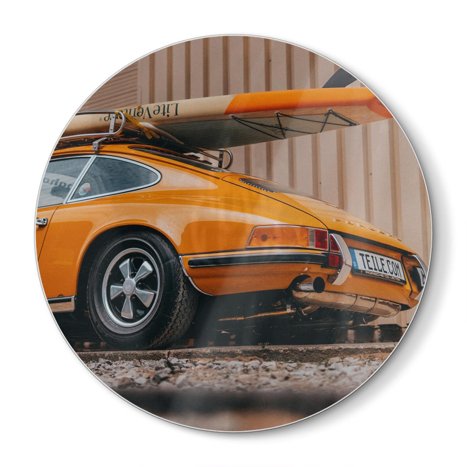 Snijplank Rond - Gehard Glas - Porsche met Surfboard