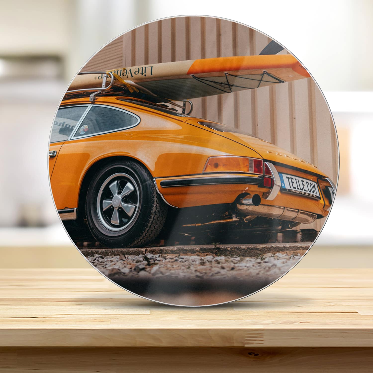 Snijplank Rond - Gehard Glas - Porsche met Surfboard