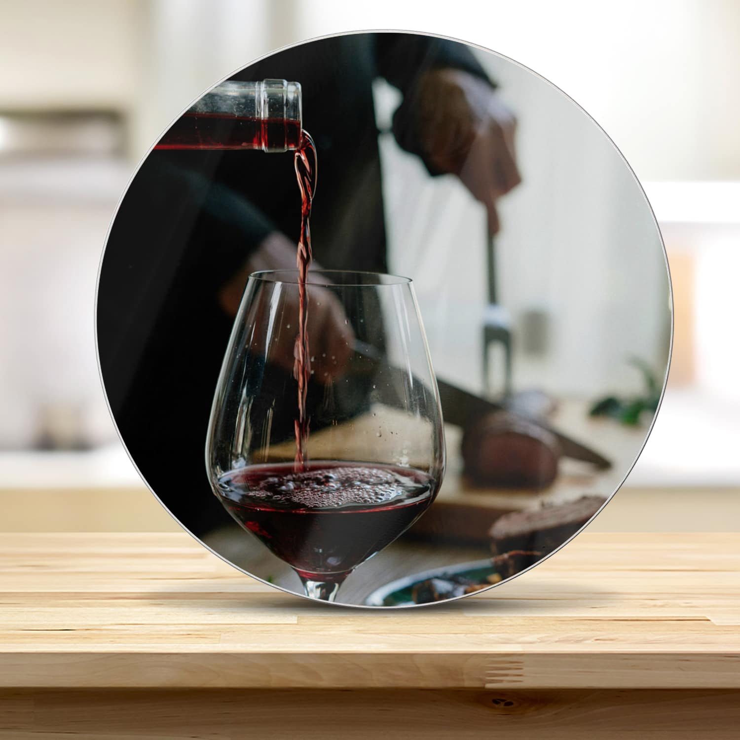 Snijplank Rond - Gehard Glas - Rode Wijn en Maaltijd