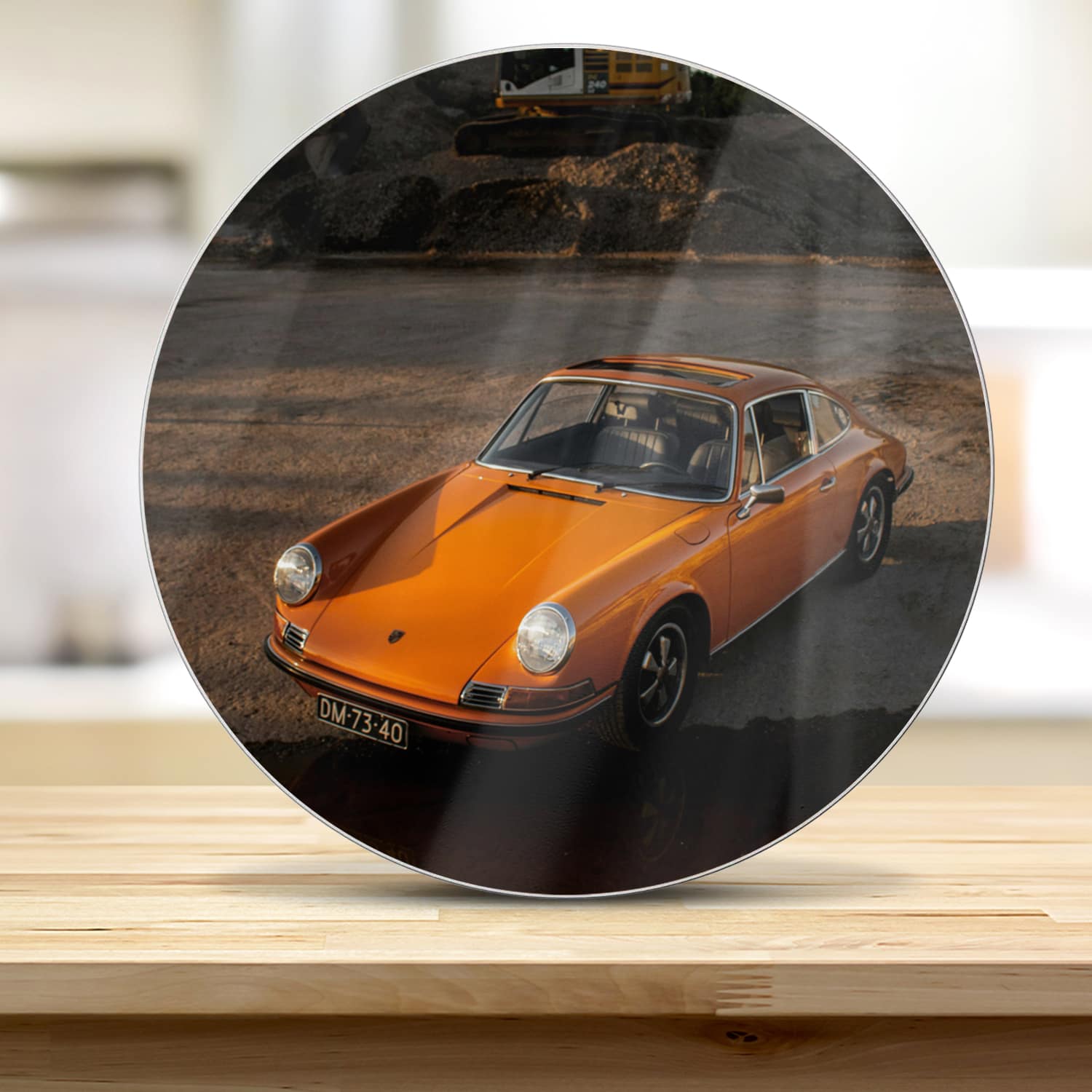 Snijplank Rond - Gehard Glas - Oranje Porsche