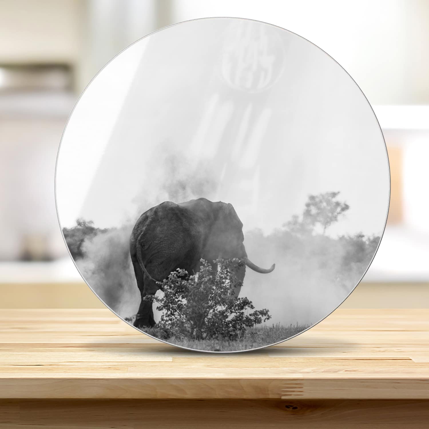 Snijplank Rond - Gehard Glas - Olifant in Zwart-Wit