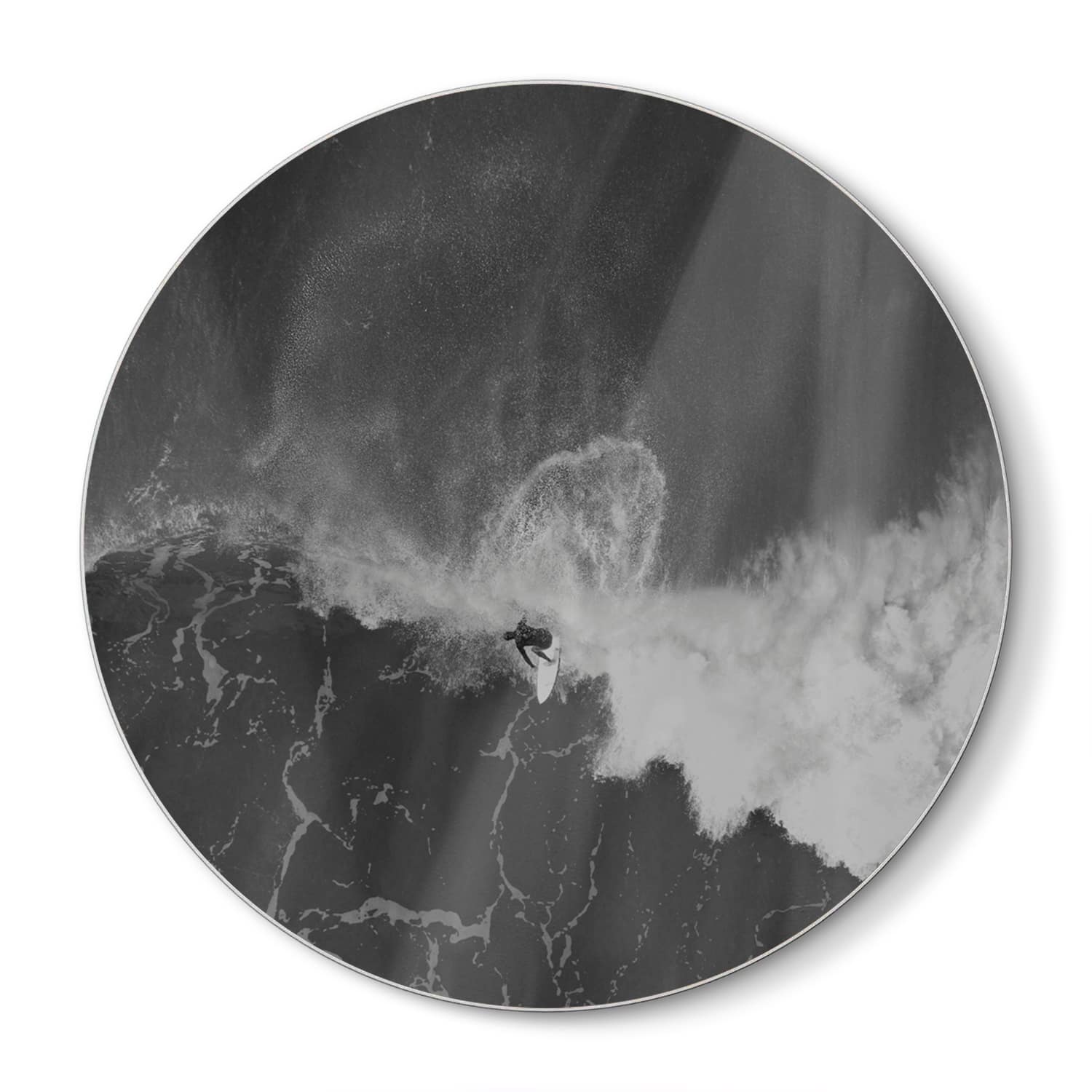 Snijplank Rond - Gehard Glas - Zwart-Wit Surfer