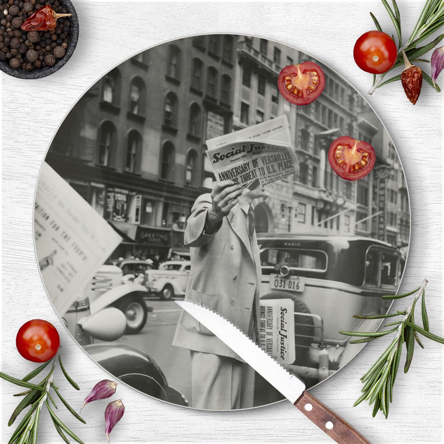Snijplank Rond - Gehard Glas - New York in Zwart-Wit