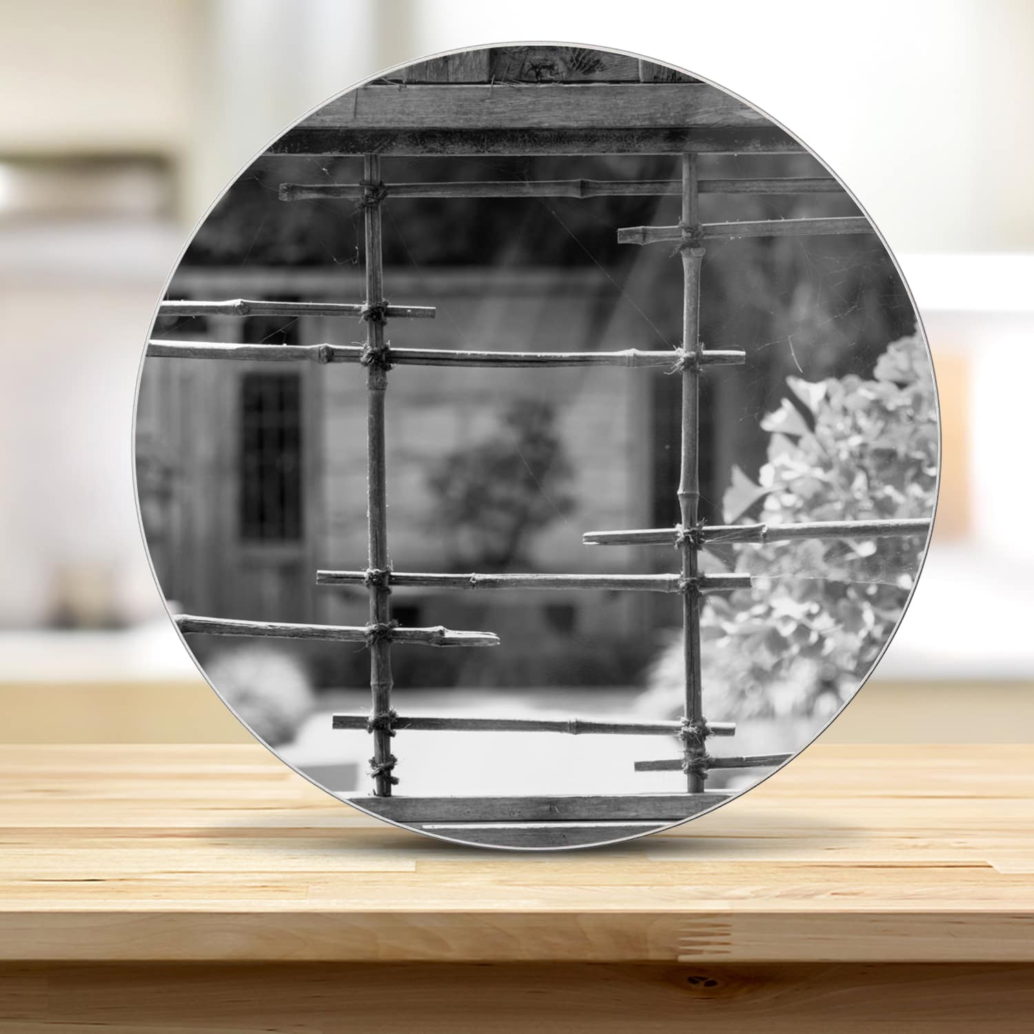 Snijplank Rond - Gehard Glas - Zwart-Wit Raam