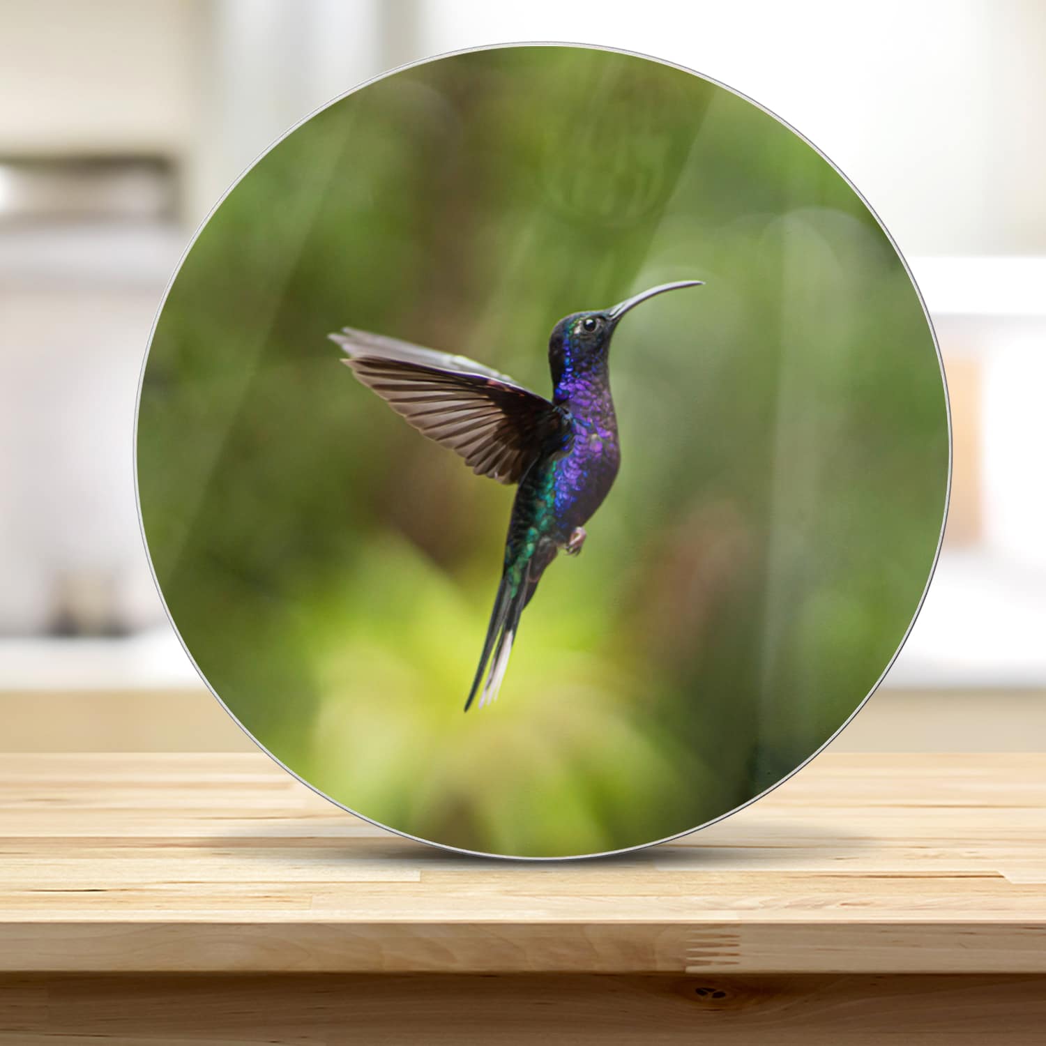 Snijplank Rond - Gehard Glas - Kleurrijke kolibrie