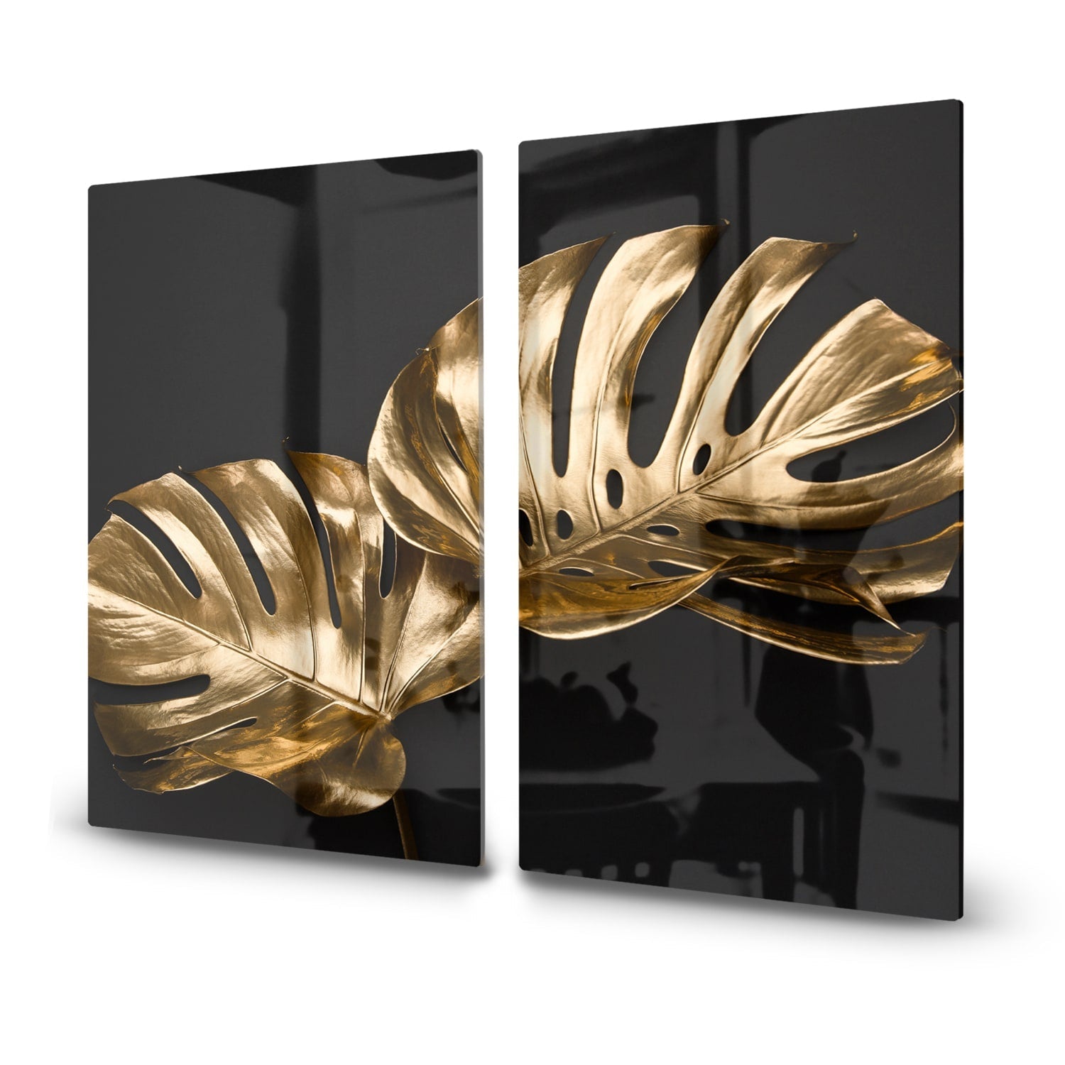 Inductiebeschermer - Gehard Glas - Luxueuze Gouden Monstera Bladeren