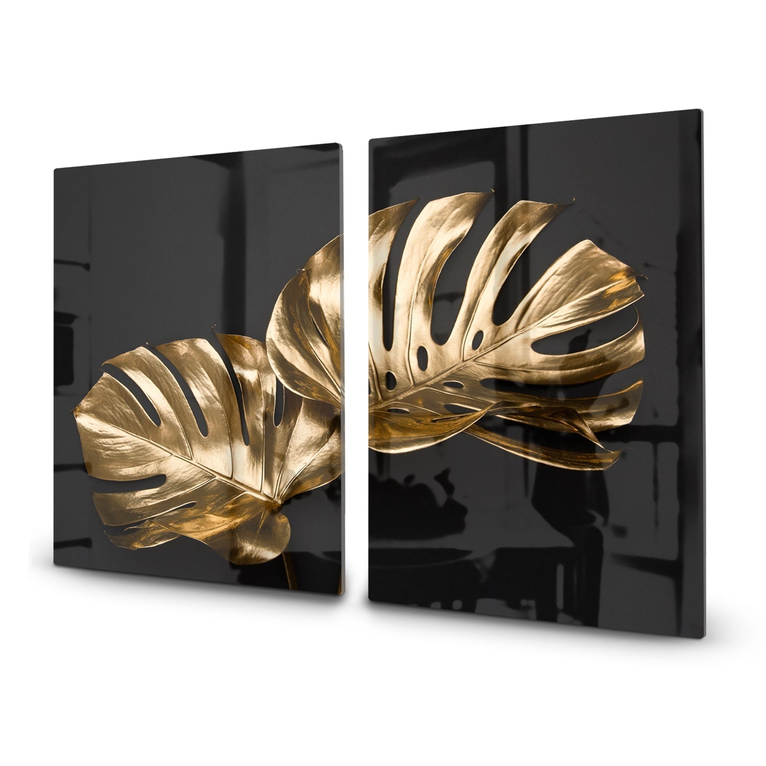 Inductiebeschermer - Gehard Glas - Luxueuze Gouden Monstera Bladeren