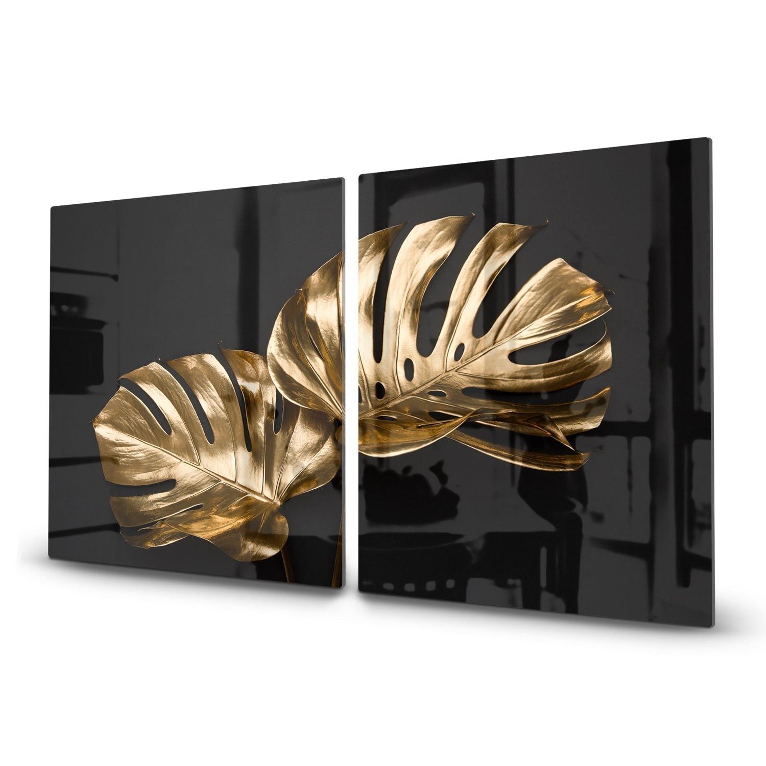 Inductiebeschermer - Gehard Glas - Luxueuze Gouden Monstera Bladeren