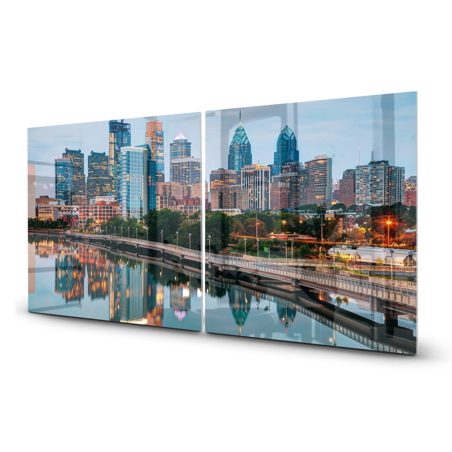 Inductiebeschermer - Gehard Glas - Philadelphia Skyline bij Nacht