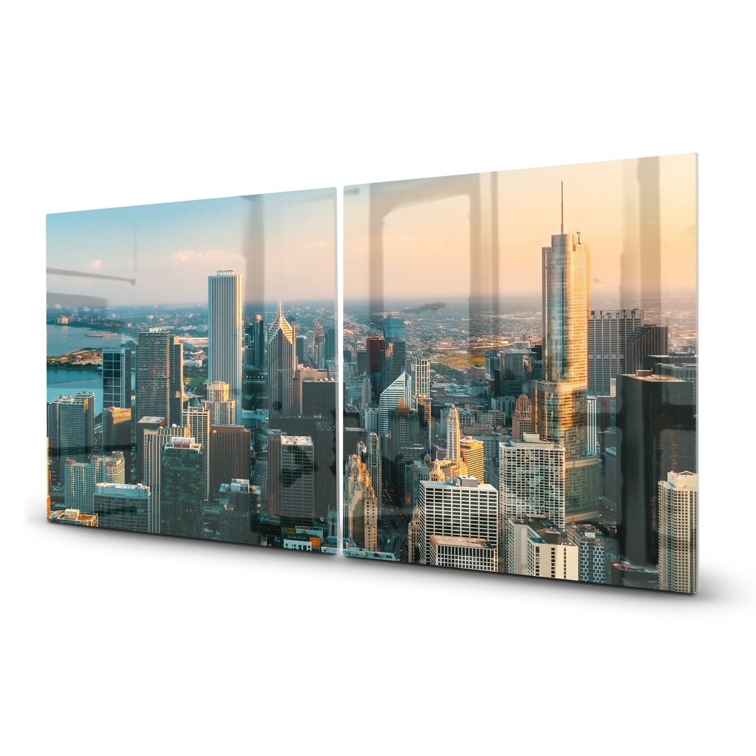 Inductiebeschermer - Gehard Glas - Chicago Skyline bij Zonsondergang