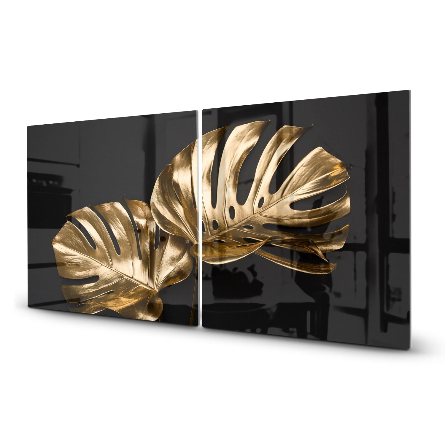 Inductiebeschermer - Gehard Glas - Luxueuze Gouden Monstera Bladeren