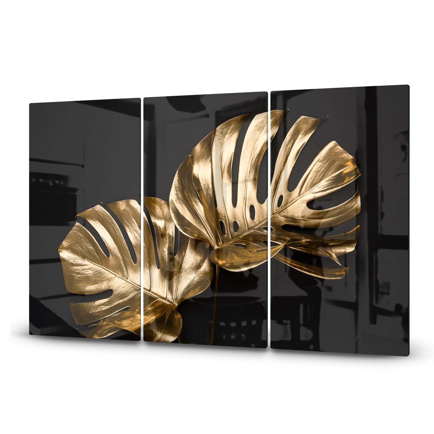 Inductiebeschermer - Gehard Glas - Luxueuze Gouden Monstera Bladeren