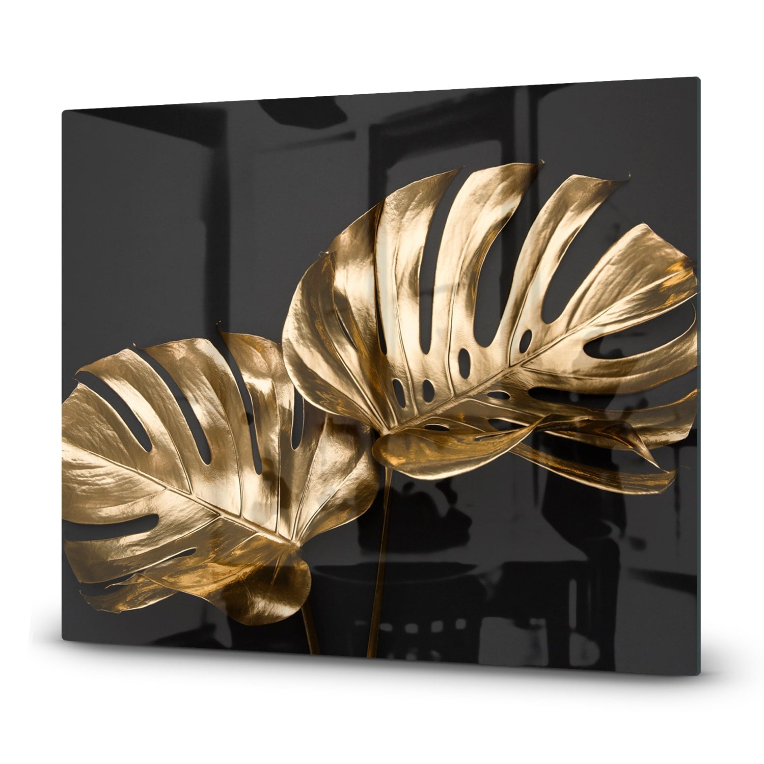 Inductiebeschermer - Gehard Glas - Luxueuze Gouden Monstera Bladeren