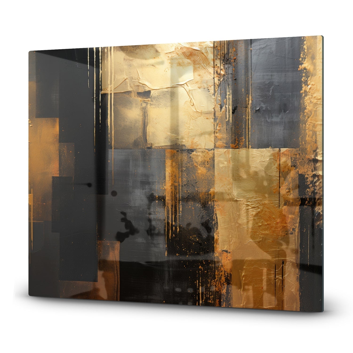 Inductiebeschermer - Gehard Glas - Goud/Zwart Abstract schilderij