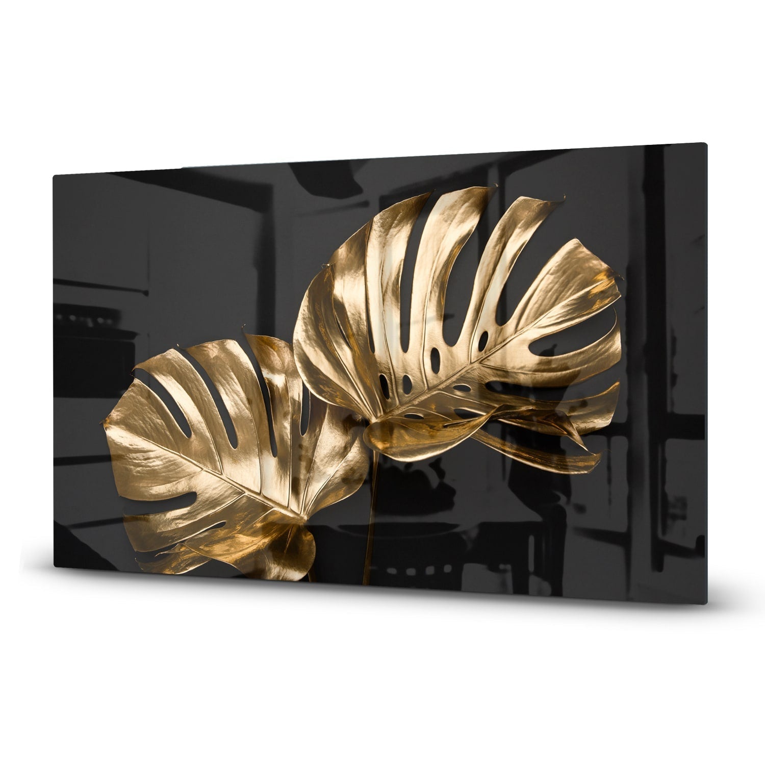 Inductiebeschermer - Gehard Glas - Luxueuze Gouden Monstera Bladeren