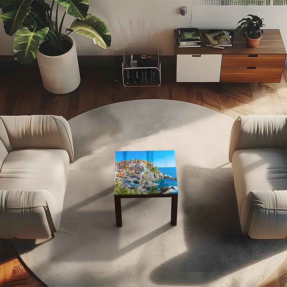 Salontafel 55x55 - Gehard Glas - Kleurrijk Cinque Terre aan de Kust