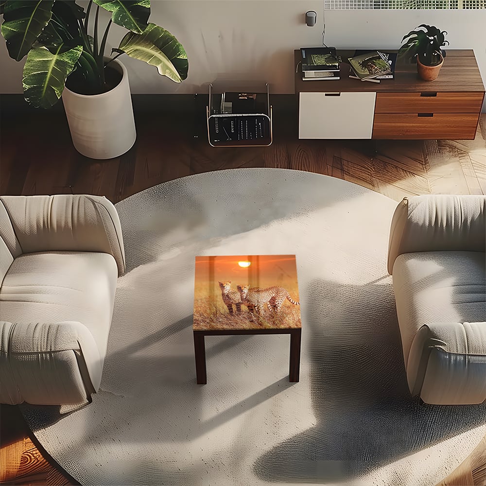 Salontafel 55x55 - Gehard Glas - Twee Cheetahs