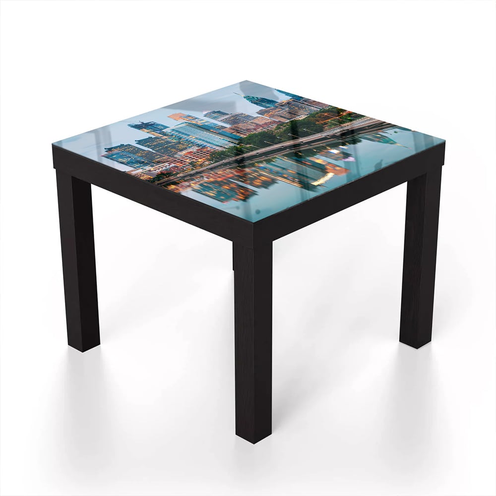 Salontafel 55x55 - Gehard Glas - Philadelphia Skyline bij Nacht