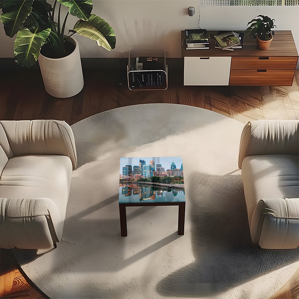 Salontafel 55x55 - Gehard Glas - Philadelphia Skyline bij Nacht