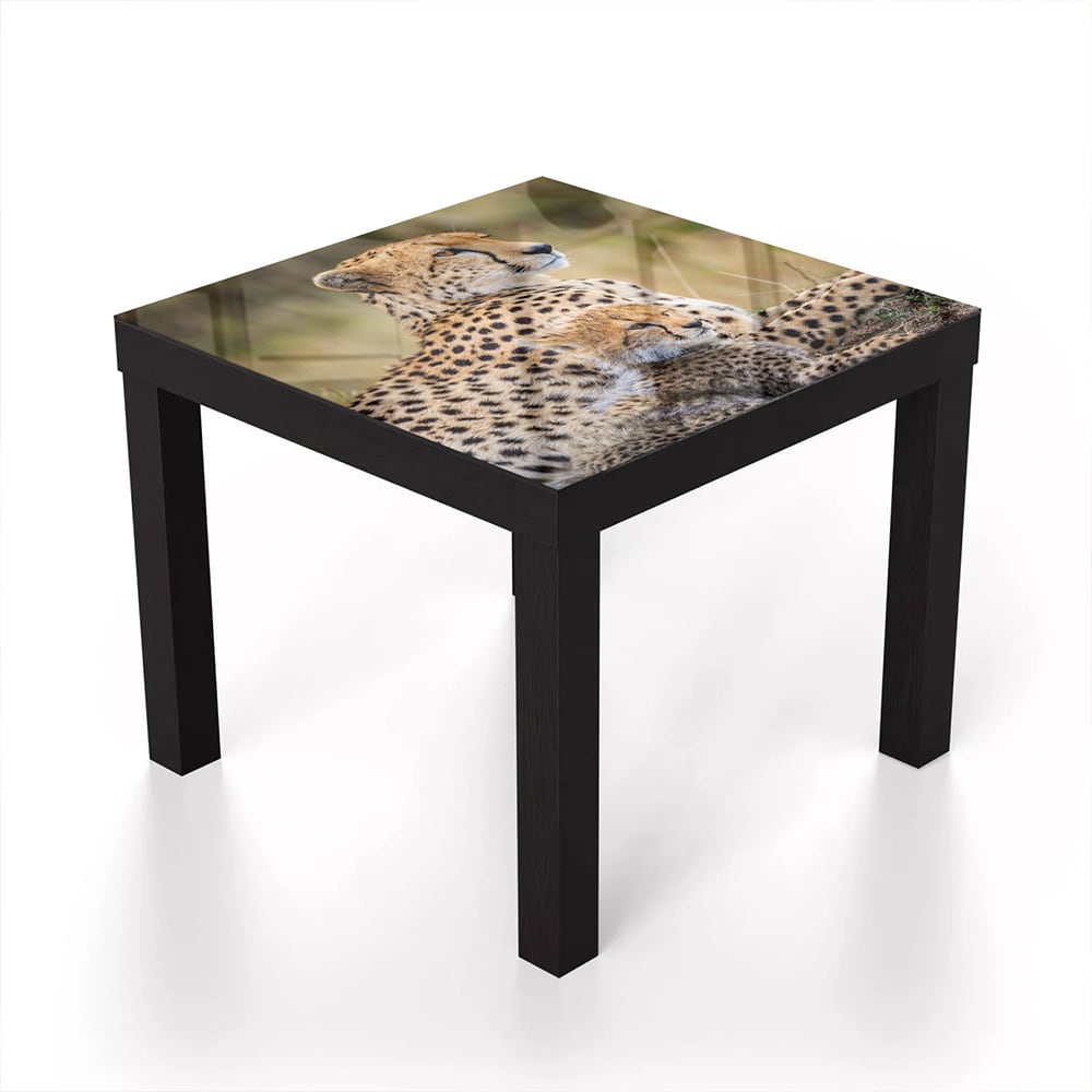 Salontafel 55x55 - Gehard Glas - Cheetah met Pup