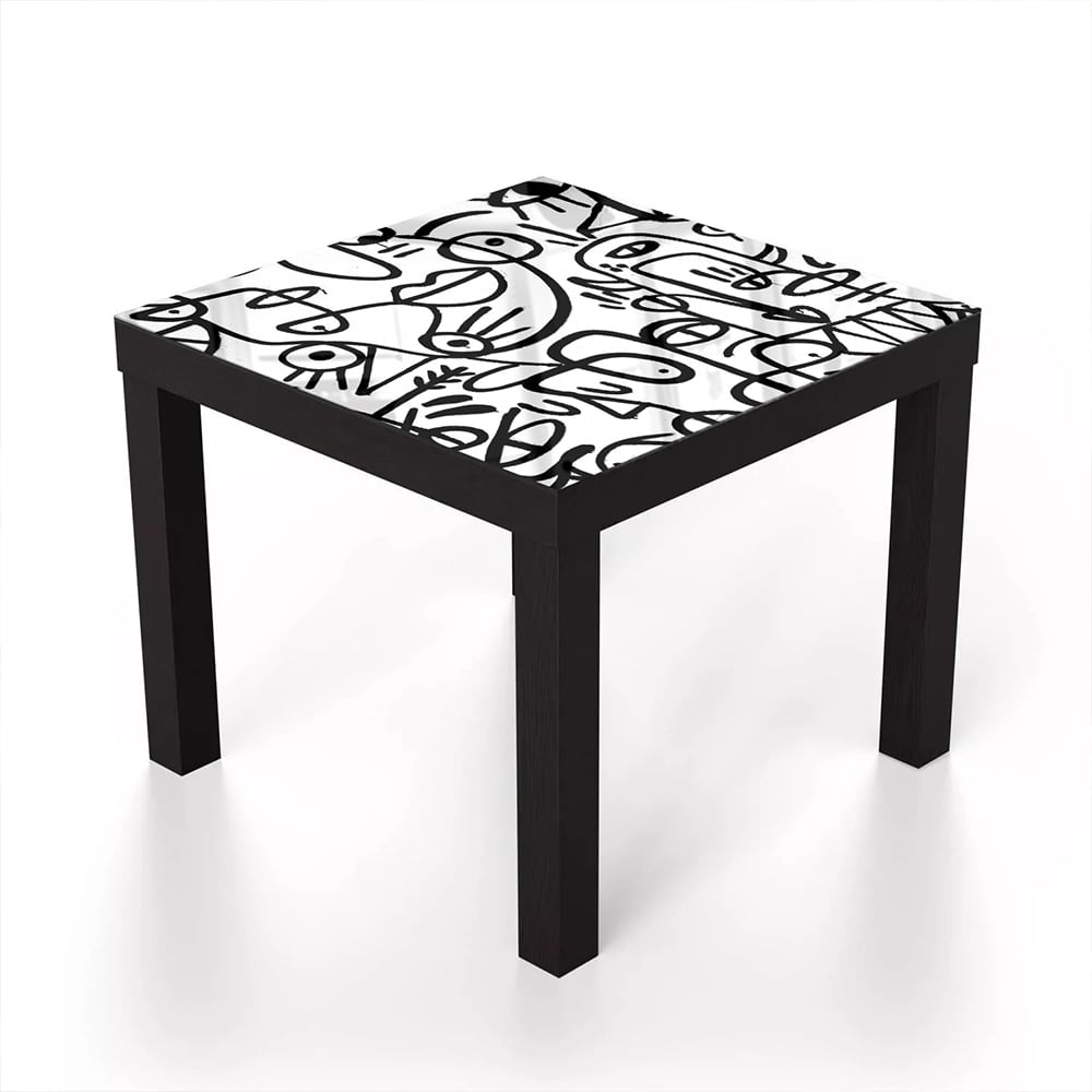 Salontafel 55x55 - Gehard Glas - Zwart-wit Graffiti Patroon
