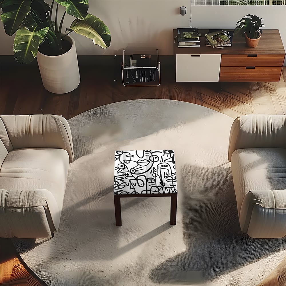 Salontafel 55x55 - Gehard Glas - Zwart-wit Graffiti Patroon
