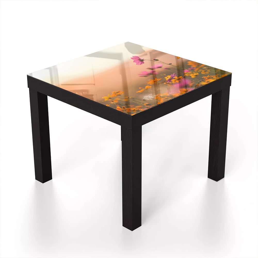 Salontafel 55x55 - Gehard Glas - Kleurrijke Bloemen bij Zonsondergang