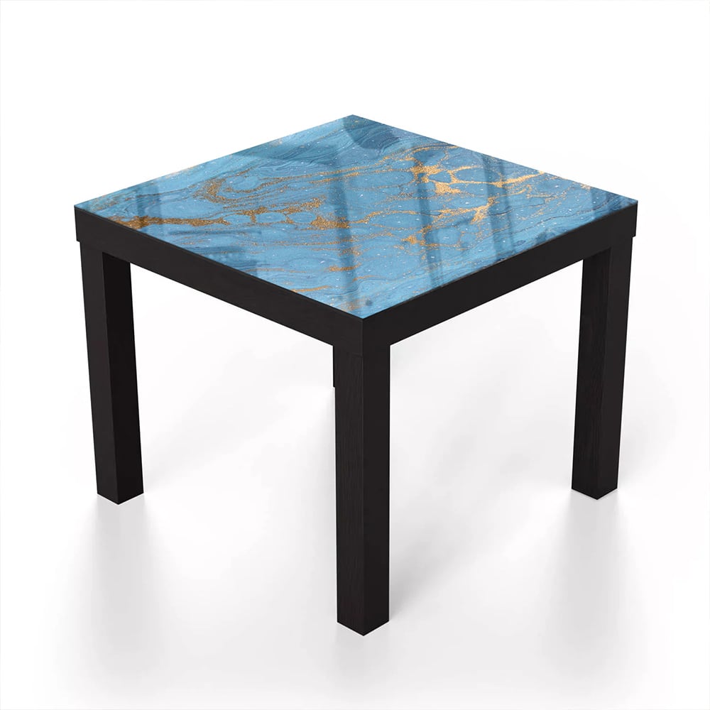 Salontafel 55x55 - Gehard Glas - Goud en Blauw Marmer