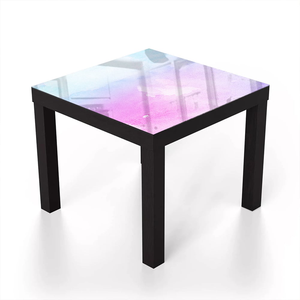 Salontafel 55x55 - Gehard Glas - Roze-Blauwe Waterverf