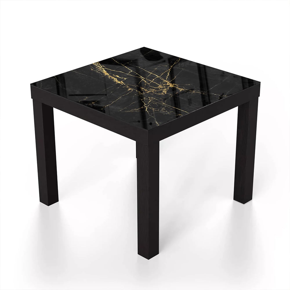 Salontafel 55x55 - Gehard Glas - Elegante Zwart-Gouden Marmer