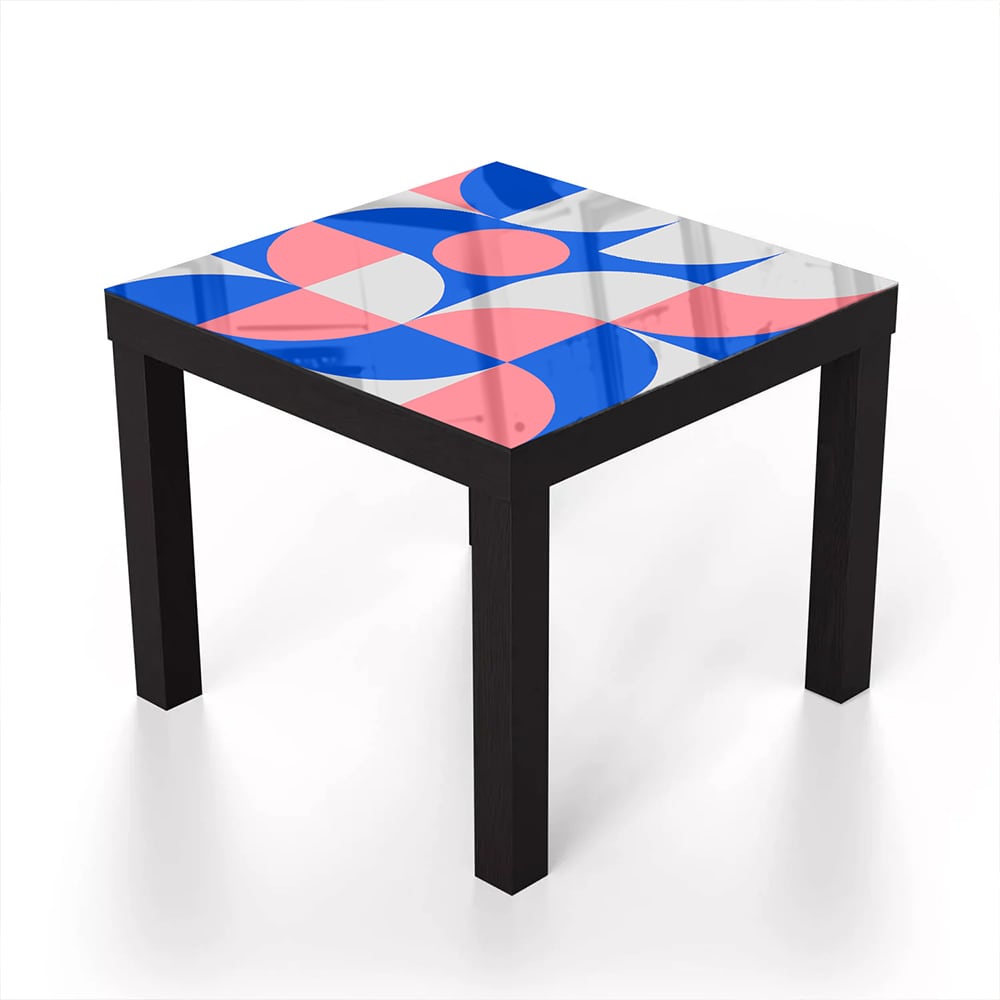 Salontafel 55x55 - Gehard Glas - Blauw/Oranje Abstract Kunstwerk