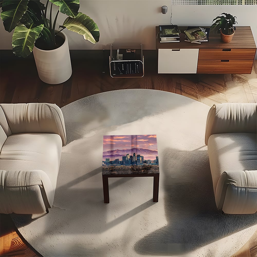 Salontafel 55x55 - Gehard Glas - Los Angeles Skyline bij Zonsondergang