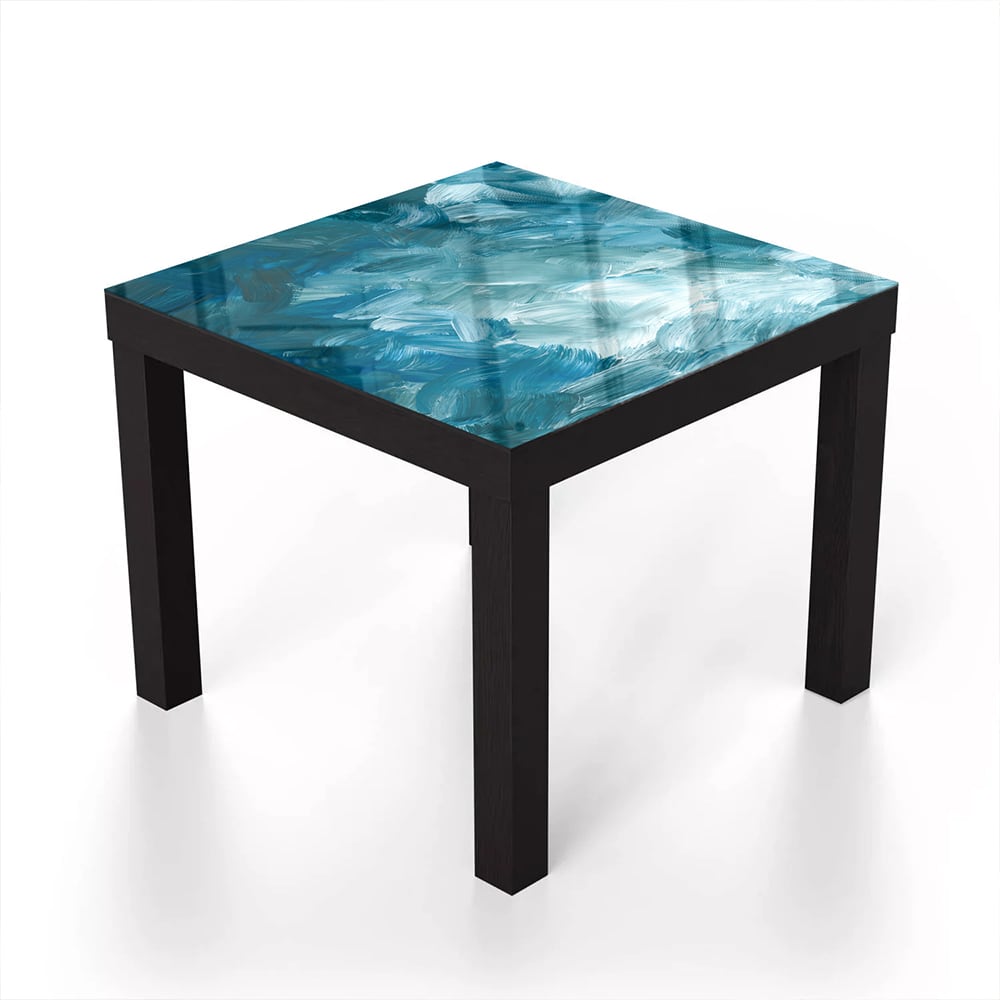 Salontafel 55x55 - Gehard Glas - Abstracte Blauwe Penseelstroken