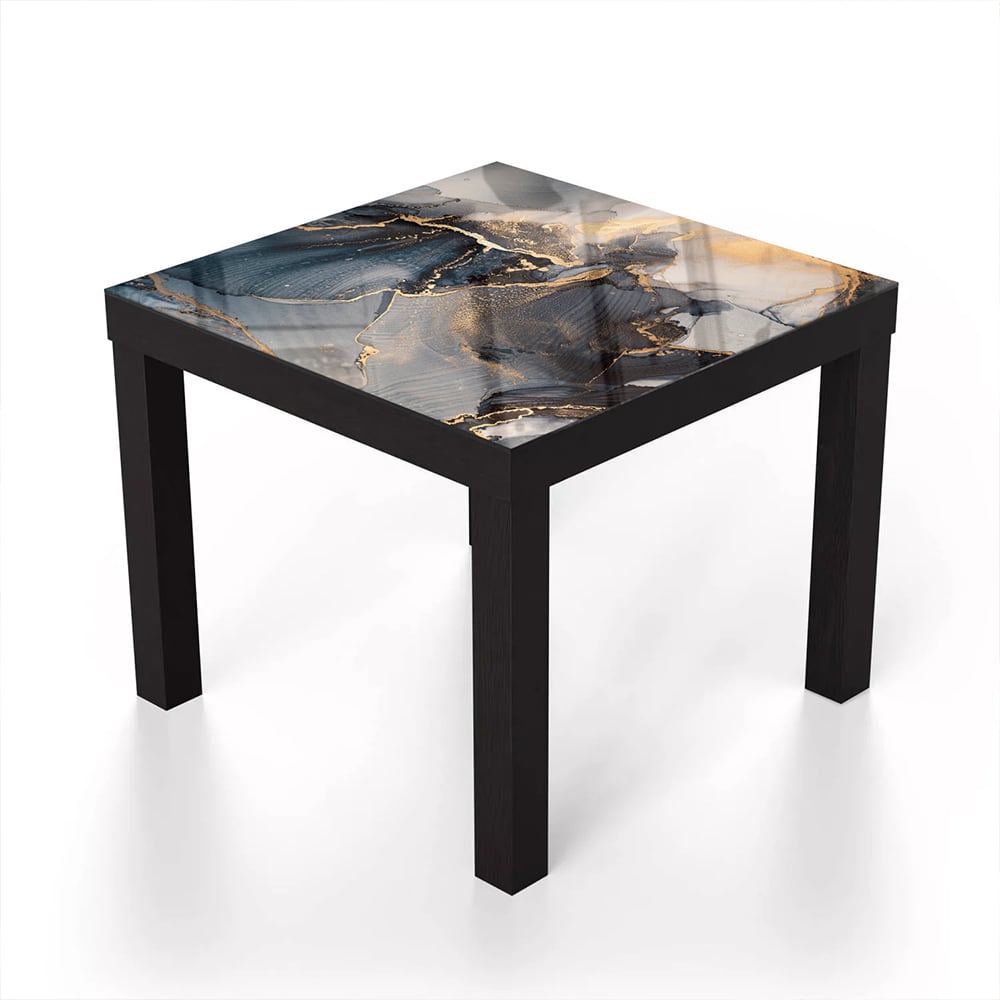 Salontafel 55x55 - Gehard Glas - Zwart en Goud Abstract Kunst