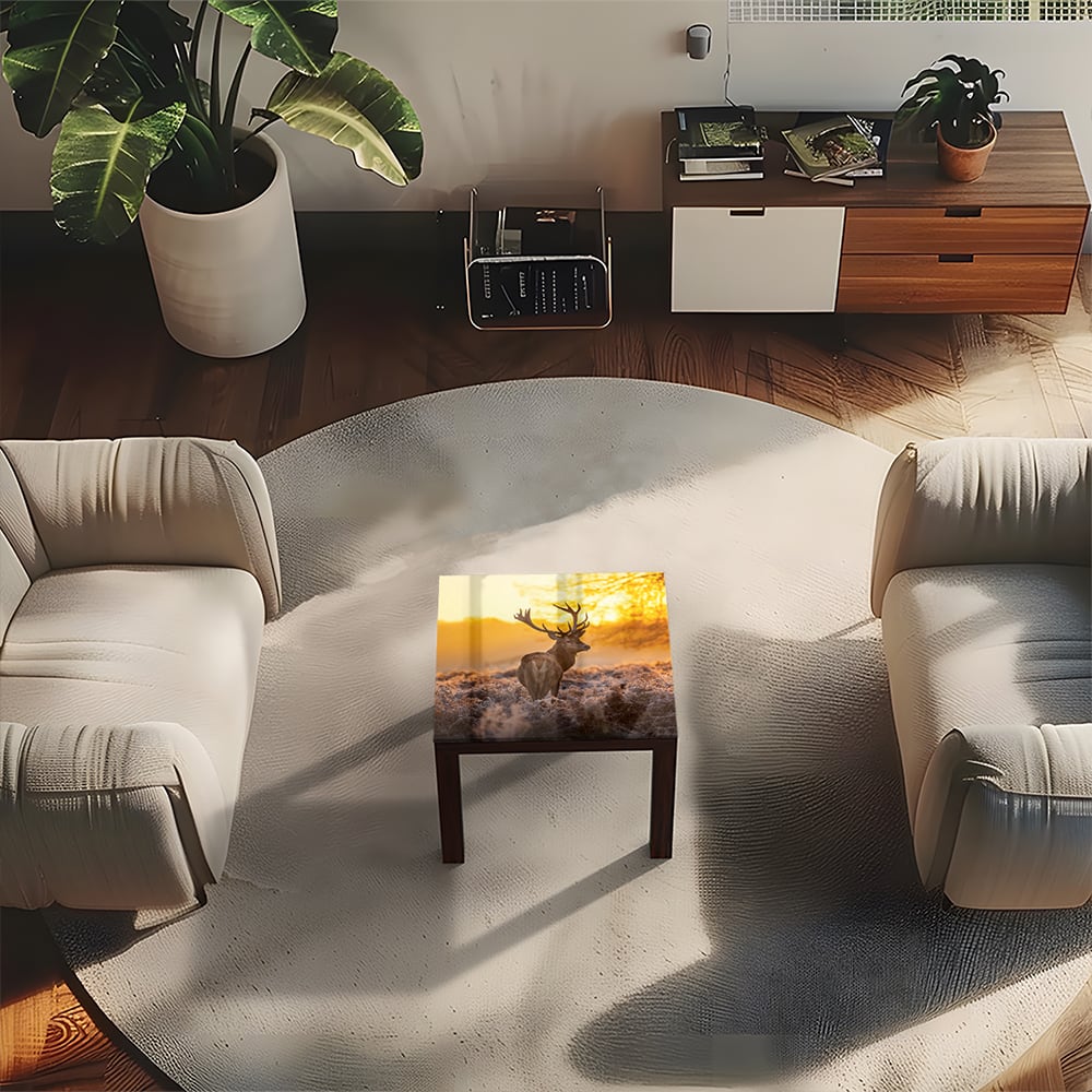 Salontafel 55x55 - Gehard Glas - Edelhert in de Ochtendzon