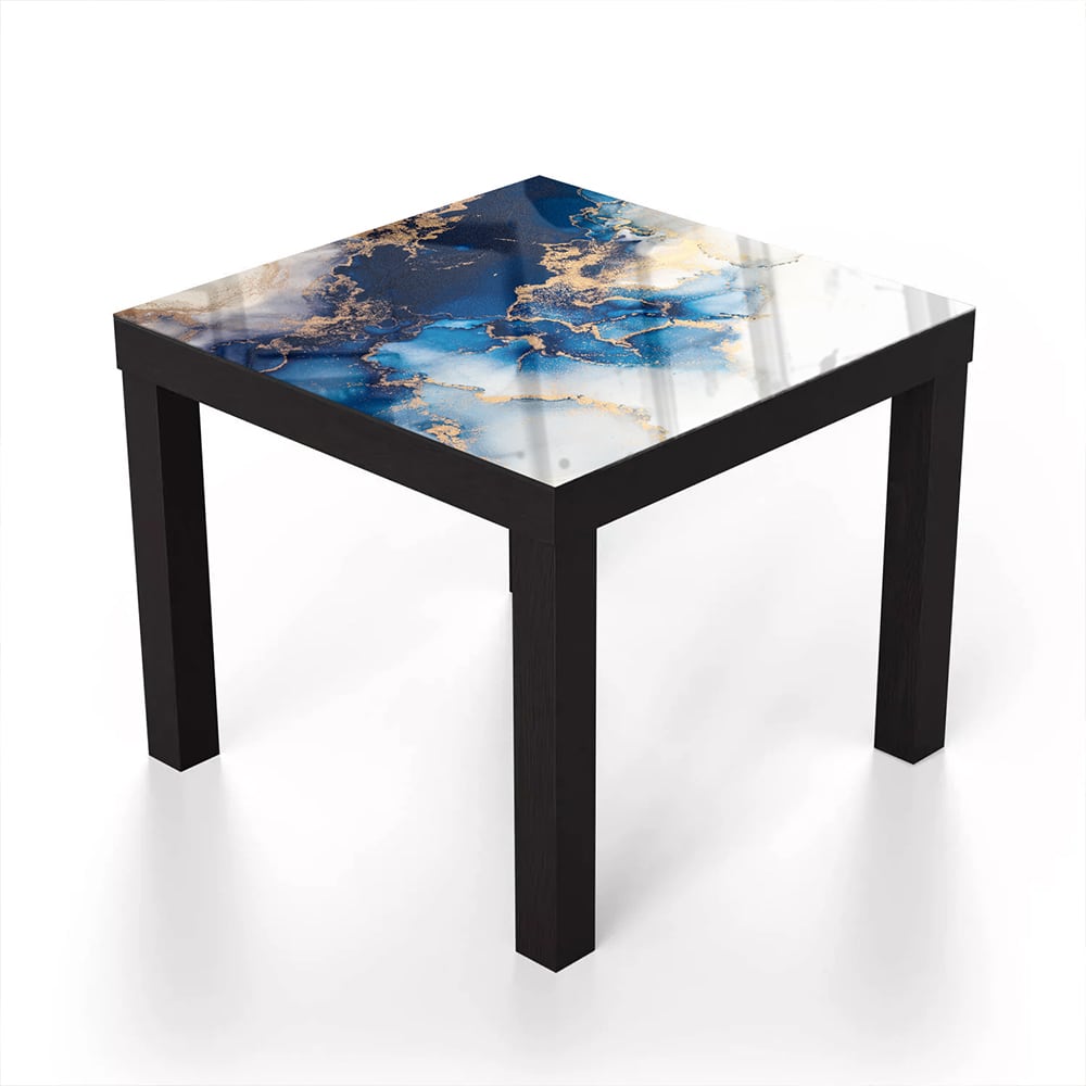 Salontafel 55x55 - Gehard Glas - Luxe Blauw-Goud Marmer