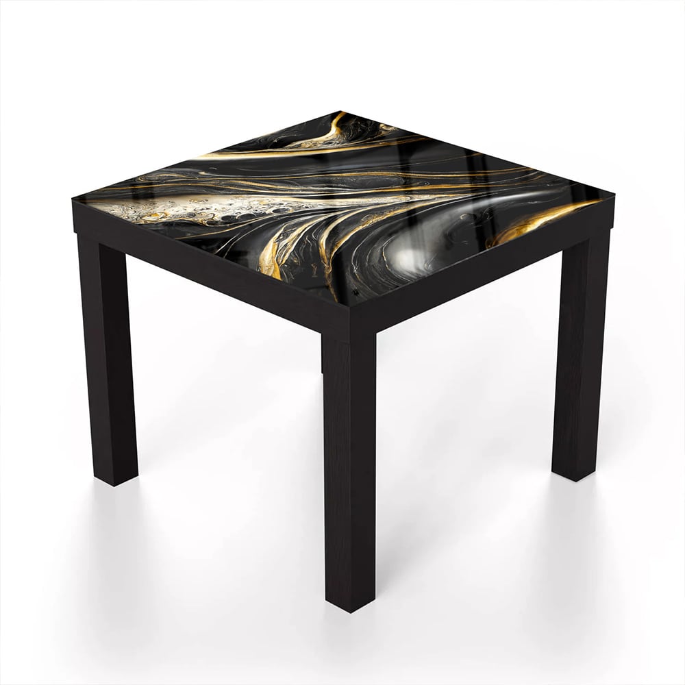 Salontafel 55x55 - Gehard Glas - Abstracte Goud en Zwart Marmer