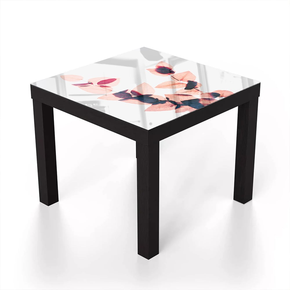 Salontafel 55x55 - Gehard Glas - Waterverf Roze Bladeren