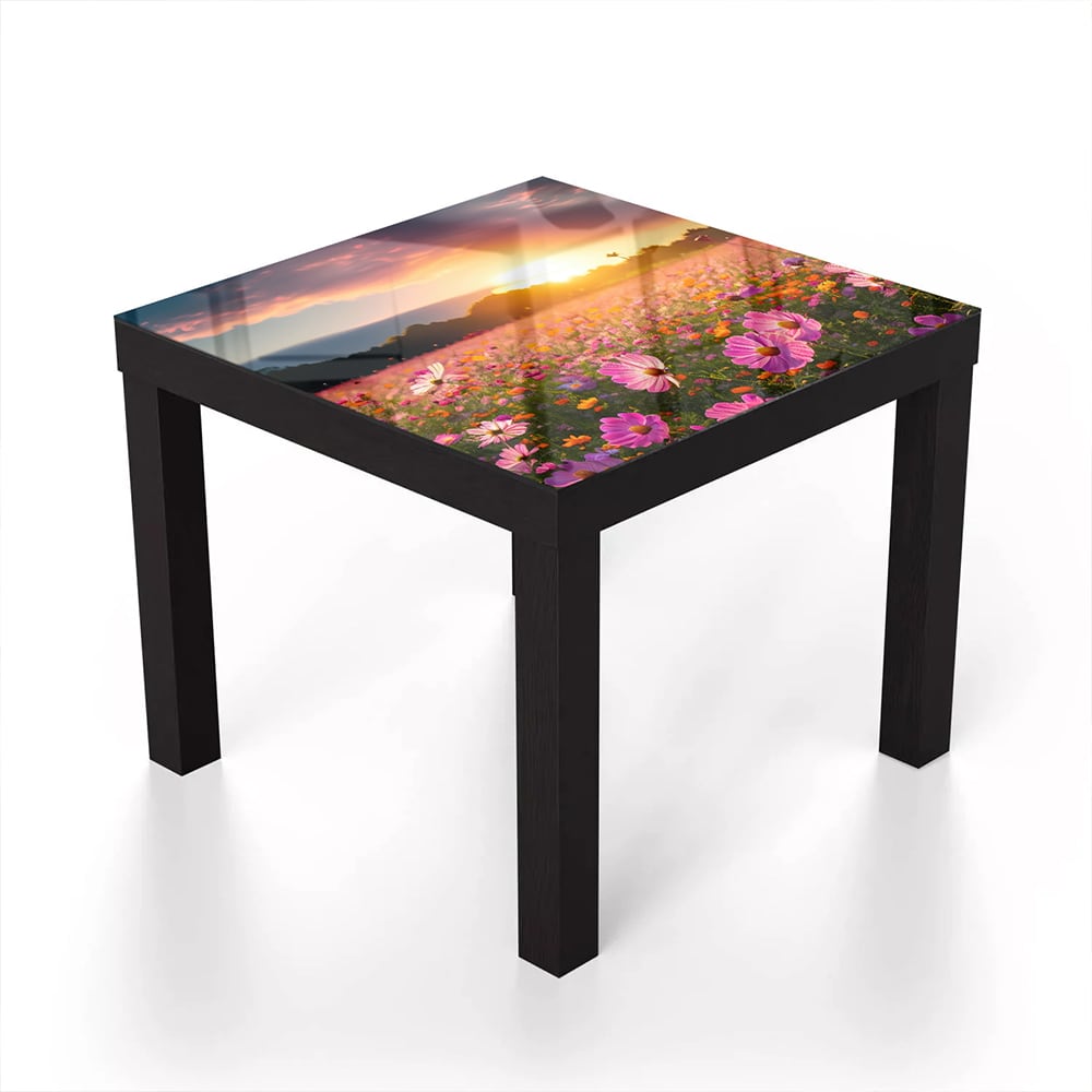 Salontafel 55x55 - Gehard Glas - Zomerbloemen bij Zonsondergang