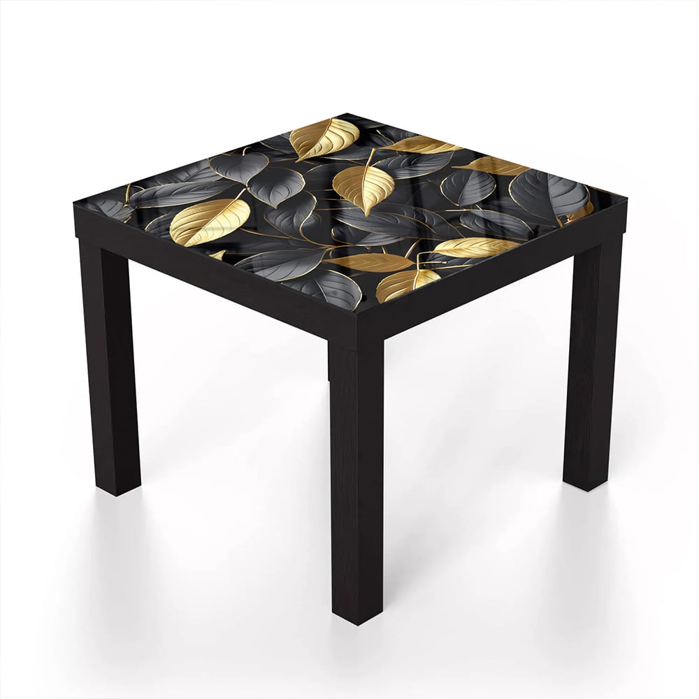 Salontafel 55x55 - Gehard Glas - Goud/Zwart Blader Patroon