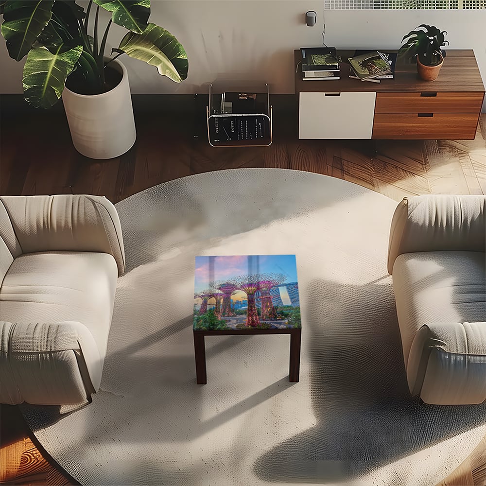 Salontafel 55x55 - Gehard Glas - Zonsondergang in Singapore