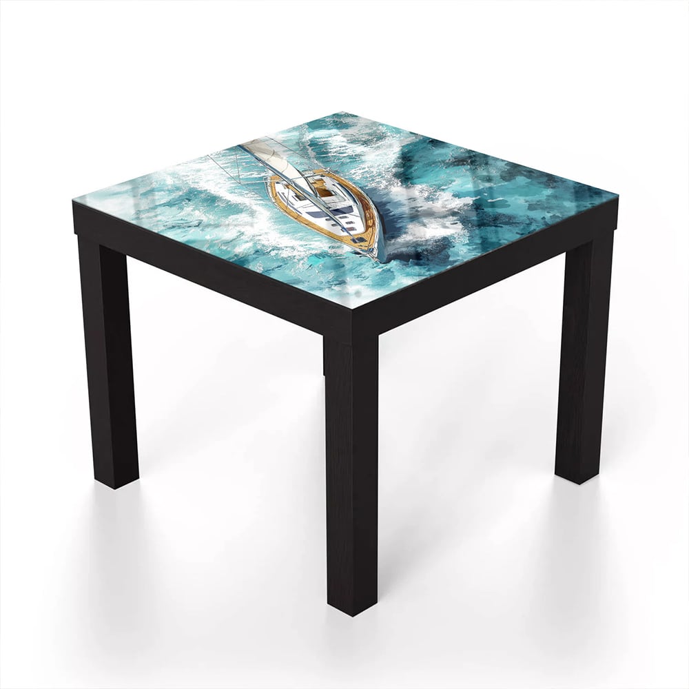 Salontafel 55x55 - Gehard Glas - Waterverf Schilderij Zeilboot