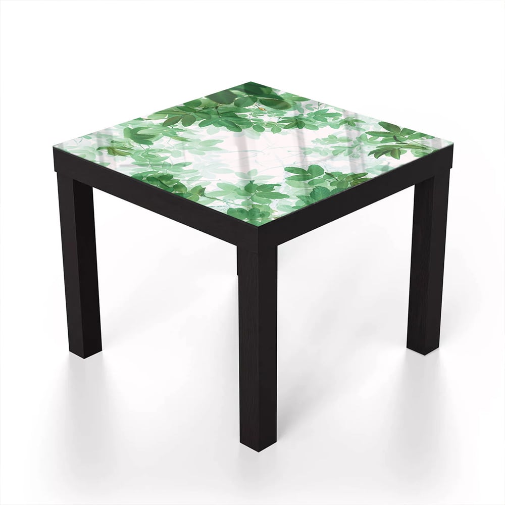 Salontafel 55x55 - Gehard Glas - Waterverf Schilderij Groene Bladeren