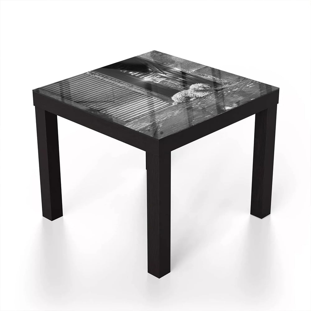 Salontafel 55x55 - Gehard Glas - Zwart-Wit Hond op Straat