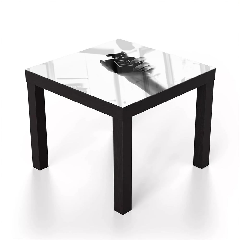 Salontafel 55x55 - Gehard Glas - Zwart-Wit Coco Chanel Parfum