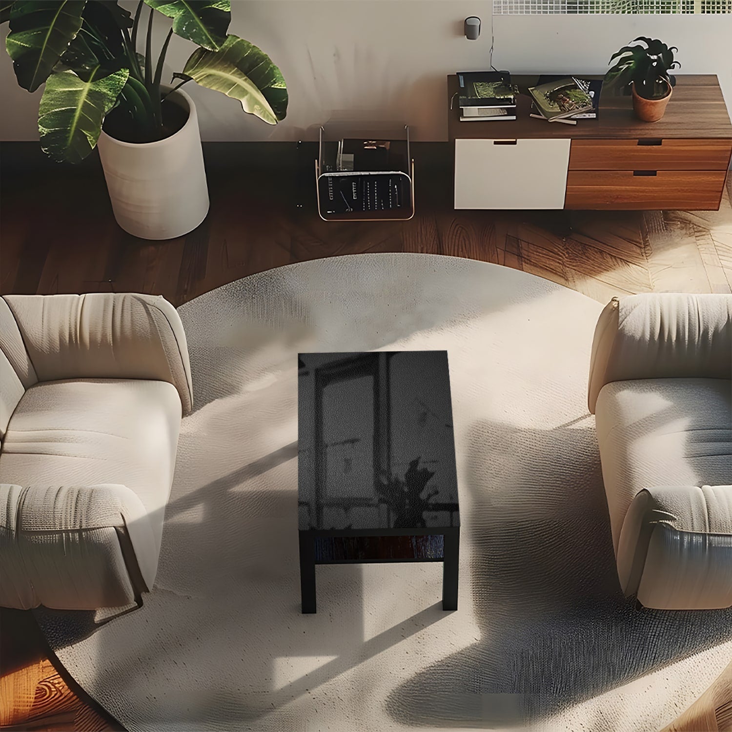 Salontafel 90x55 - Gehard Glas - Zwart Leer